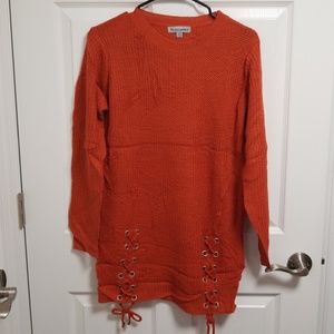 Burnt Orange Long Stretchy Sweater with Ties NWOT